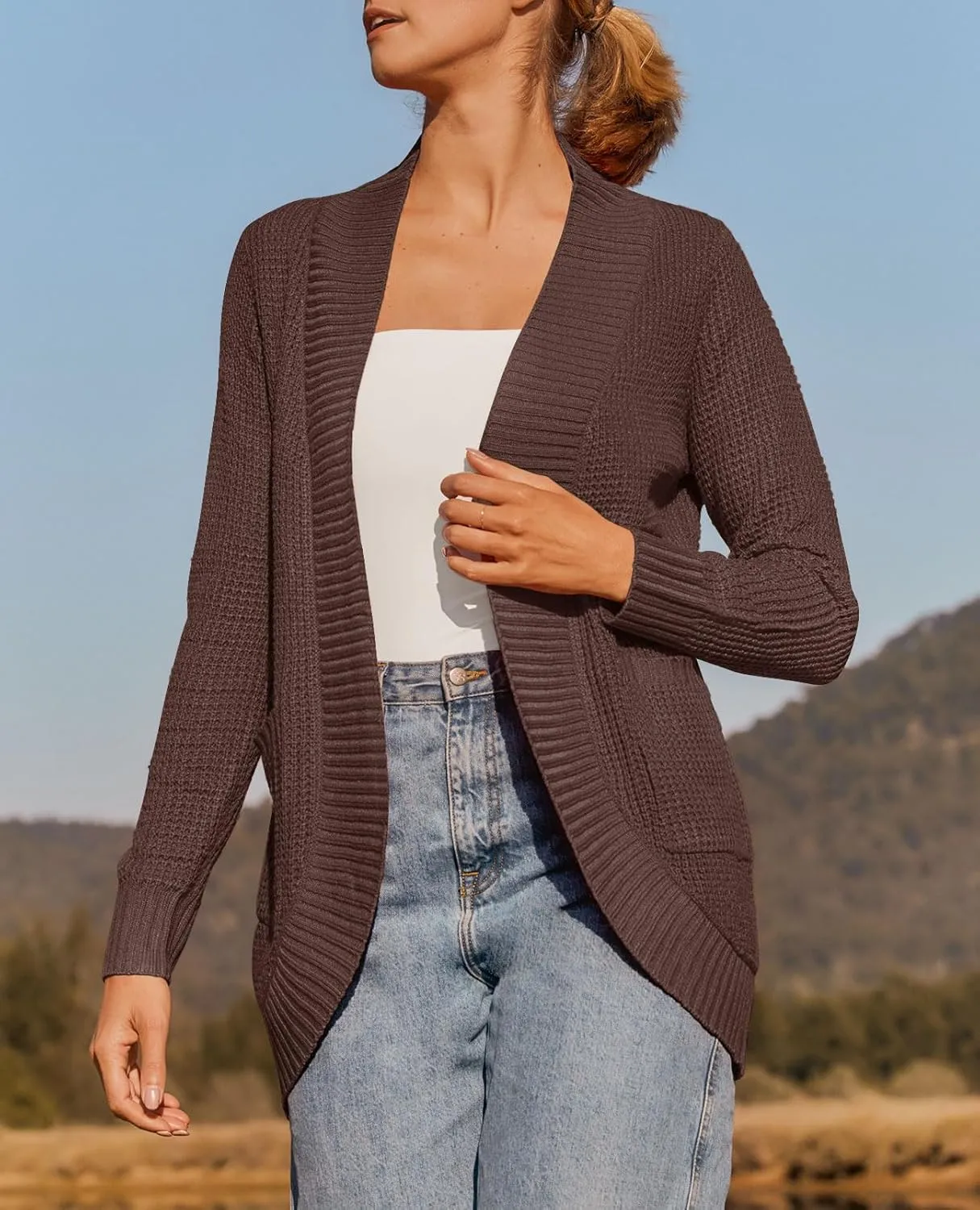 ZESICA Women's Fall Winter Long Sleeve Open Front Casual Lightweight Soft Knit Cardigan Sweater Outerwear