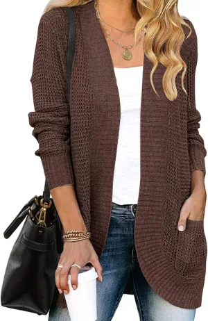 ZESICA Women's Fall Winter Long Sleeve Open Front Casual Lightweight Soft Knit Cardigan Sweater Outerwear