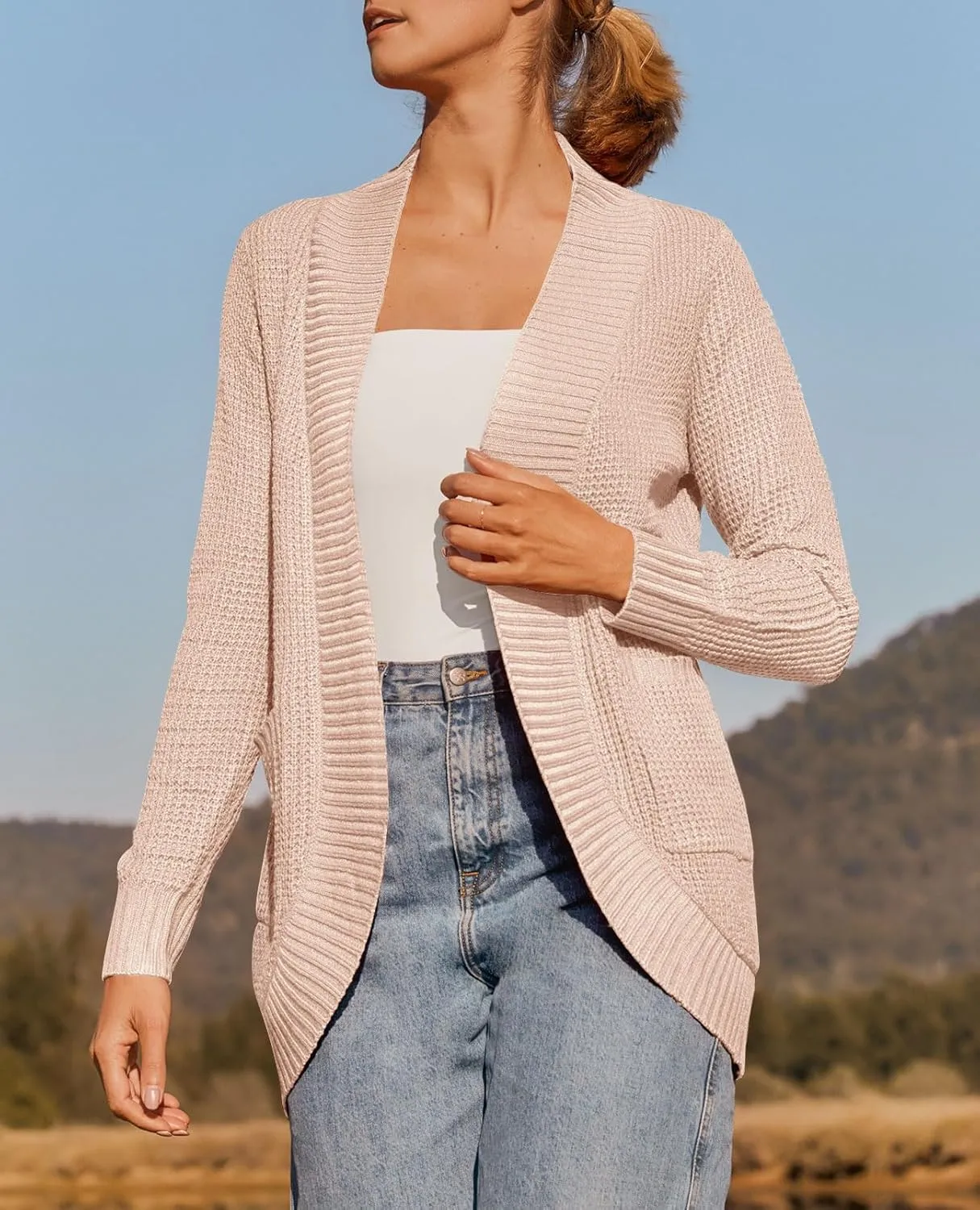 ZESICA Women's Fall Winter Long Sleeve Open Front Casual Lightweight Soft Knit Cardigan Sweater Outerwear