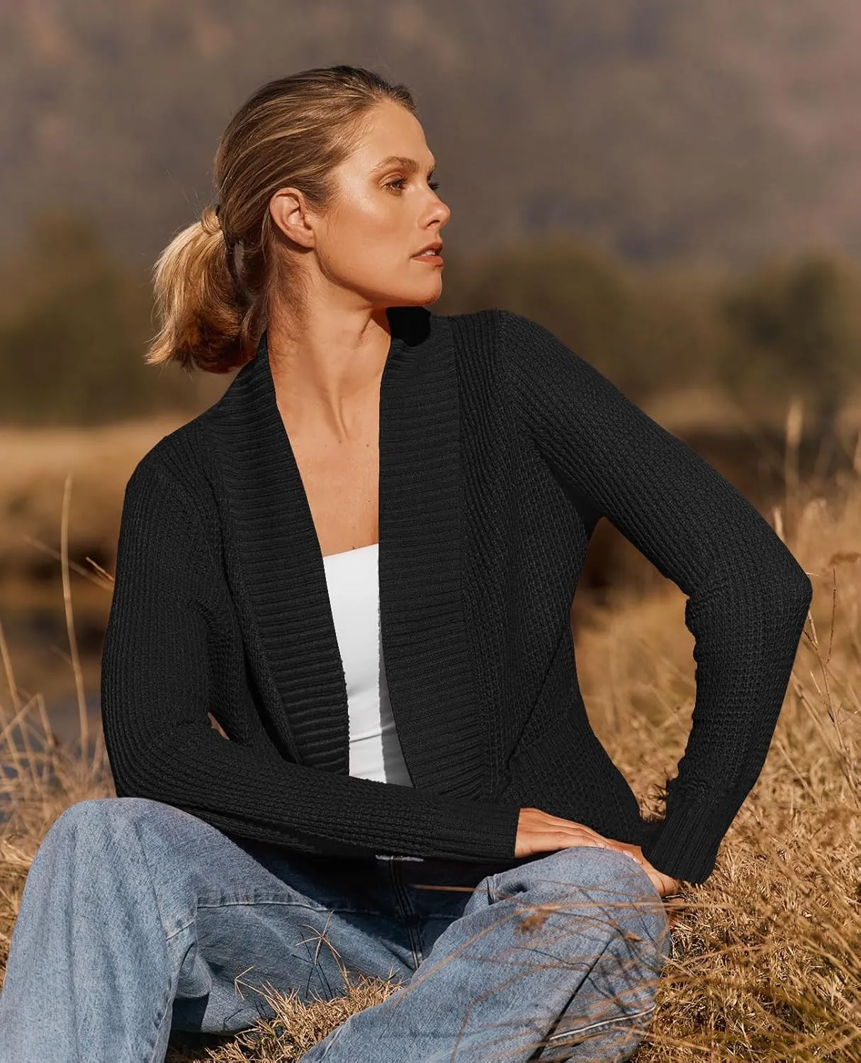 ZESICA Women's Fall Winter Long Sleeve Open Front Casual Lightweight Soft Knit Cardigan Sweater Outerwear