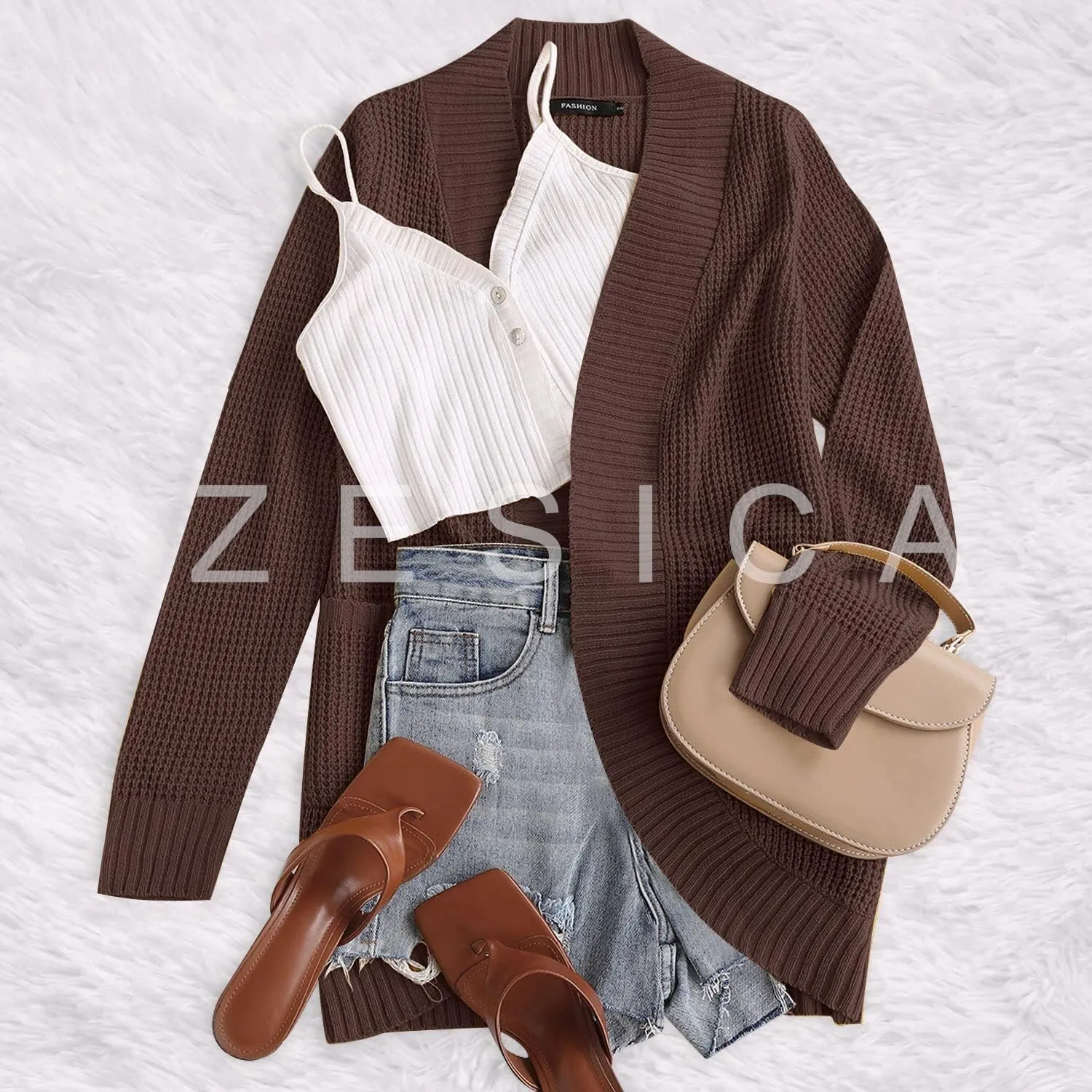 ZESICA Women's Fall Winter Long Sleeve Open Front Casual Lightweight Soft Knit Cardigan Sweater Outerwear