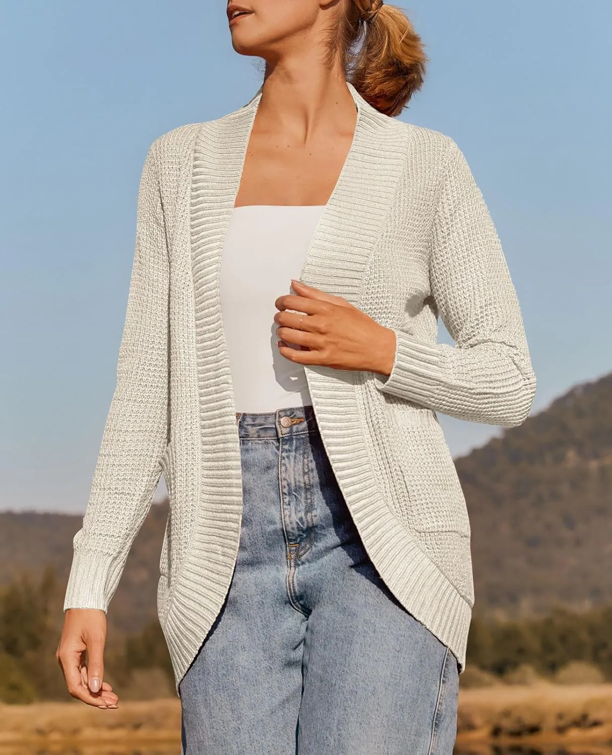 ZESICA Women's Fall Winter Long Sleeve Open Front Casual Lightweight Soft Knit Cardigan Sweater Outerwear