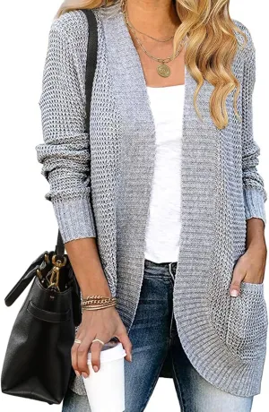 ZESICA Women's Fall Winter Long Sleeve Open Front Casual Lightweight Soft Knit Cardigan Sweater Outerwear