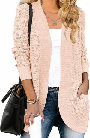 ZESICA Women's Fall Winter Long Sleeve Open Front Casual Lightweight Soft Knit Cardigan Sweater Outerwear