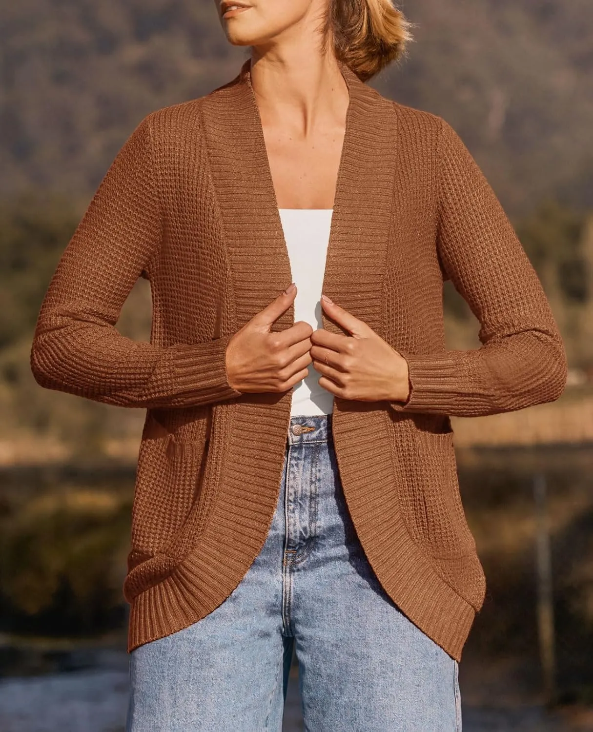 ZESICA Women's Fall Winter Long Sleeve Open Front Casual Lightweight Soft Knit Cardigan Sweater Outerwear