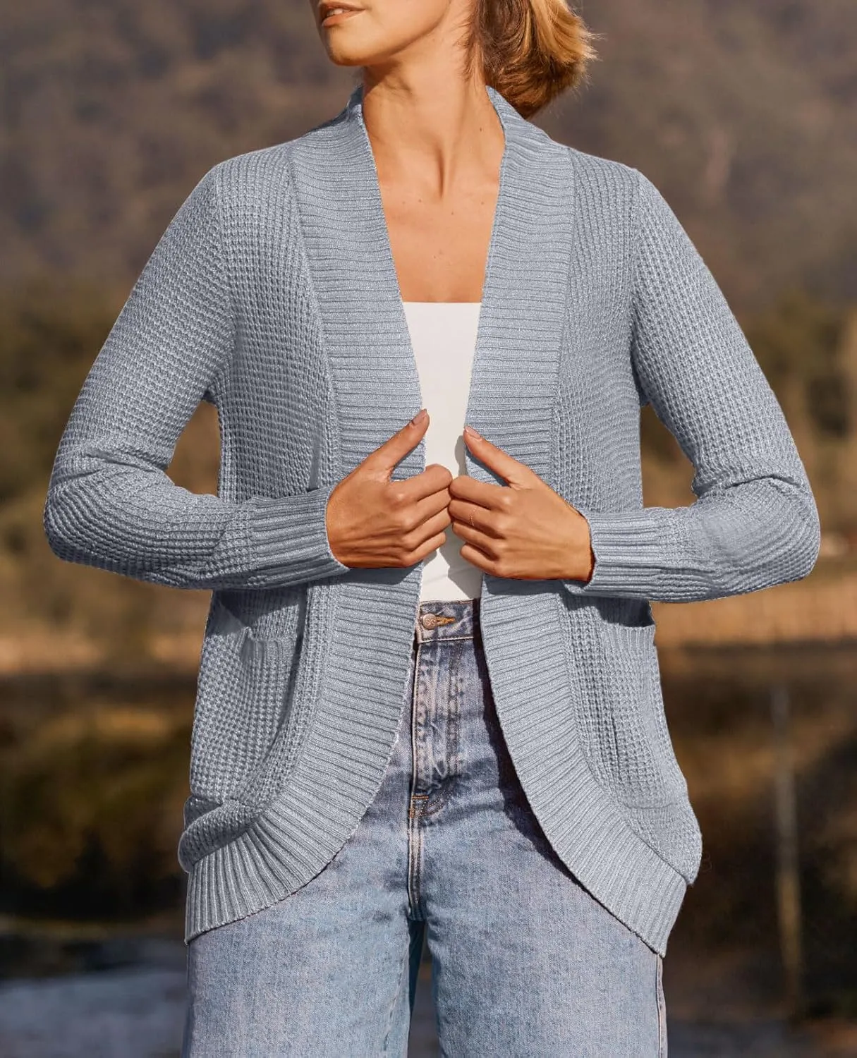 ZESICA Women's Fall Winter Long Sleeve Open Front Casual Lightweight Soft Knit Cardigan Sweater Outerwear
