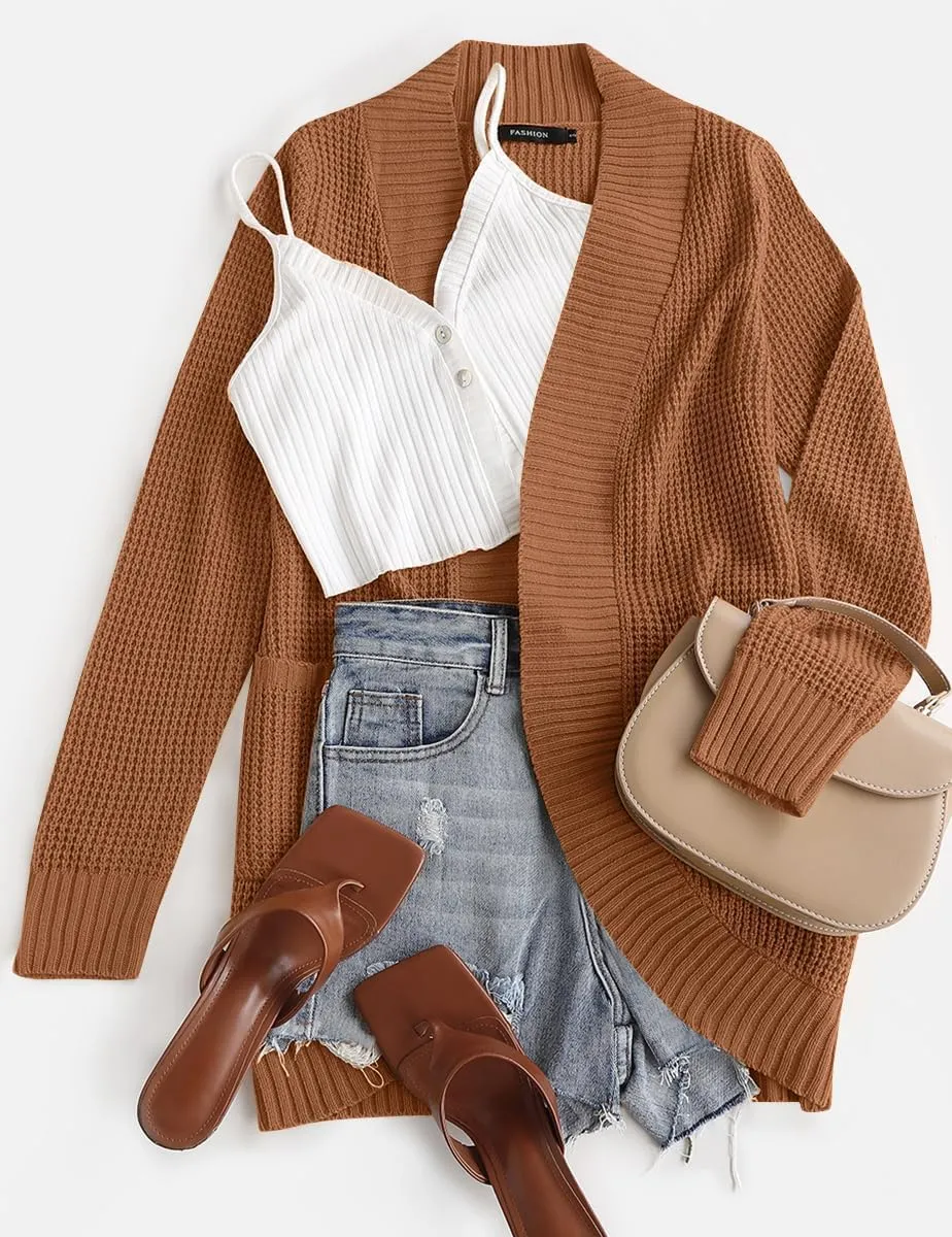 ZESICA Women's Fall Winter Long Sleeve Open Front Casual Lightweight Soft Knit Cardigan Sweater Outerwear