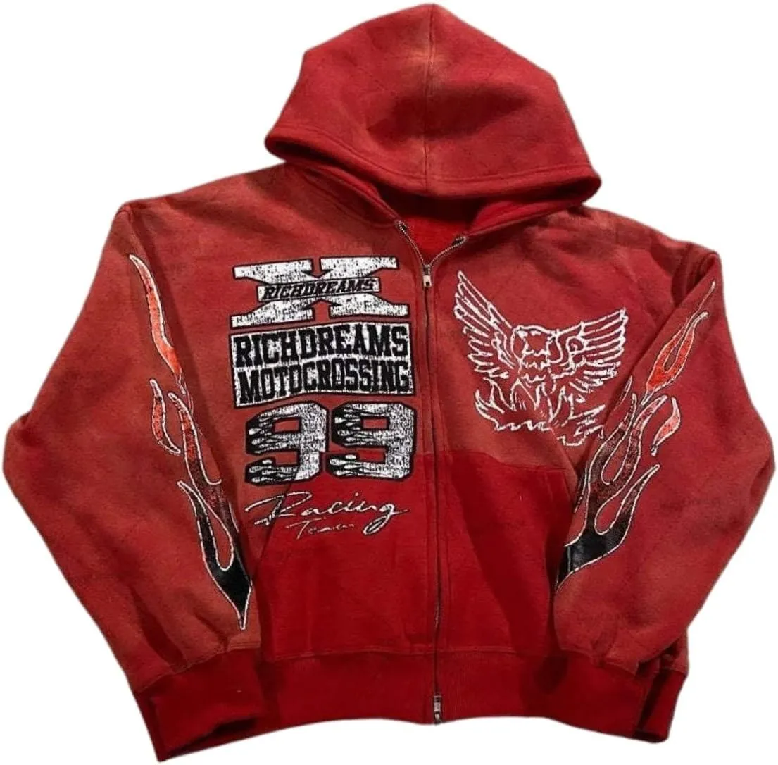 Zip Up Hoodie Y2k Unisex Oversized Graphic Hoodies Star Rapper Grunge Jackets Streetwear Emo Hip Hop 2000s Outerwear