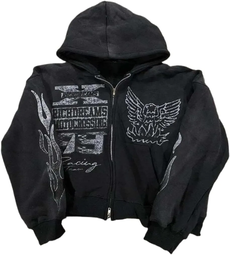 Zip Up Hoodie Y2k Unisex Oversized Graphic Hoodies Star Rapper Grunge Jackets Streetwear Emo Hip Hop 2000s Outerwear