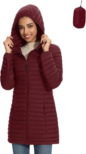 ZMC Packable Women Puffer Coat, Lightweight Puffer Jacket Women Water-Resistant Hooded Slim Fit Women Winter Coat