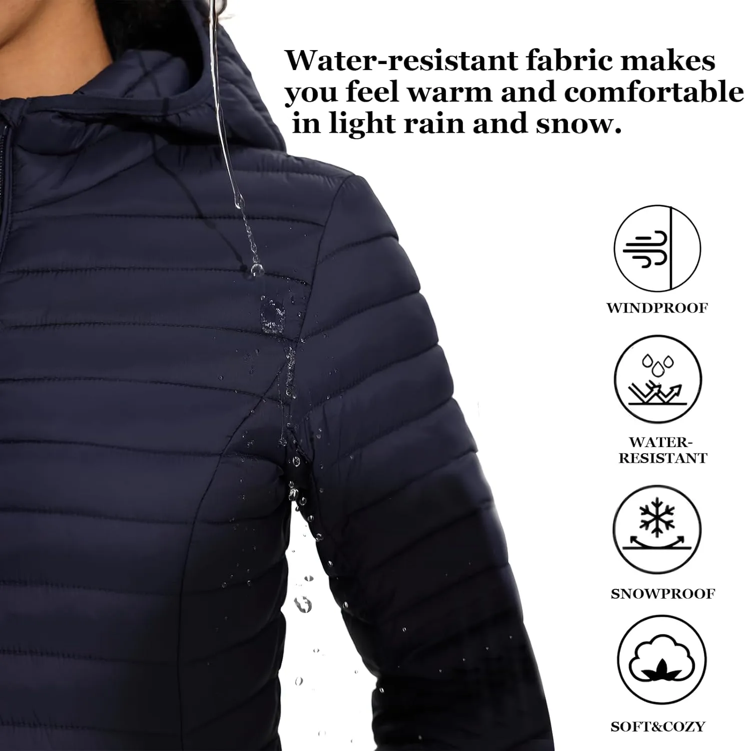 ZMC Packable Women Puffer Coat, Lightweight Puffer Jacket Women Water-Resistant Hooded Slim Fit Women Winter Coat