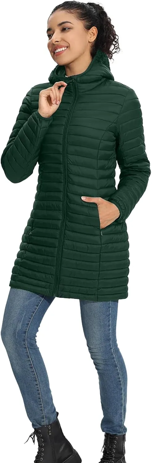 ZMC Packable Women Puffer Coat, Lightweight Puffer Jacket Women Water-Resistant Hooded Slim Fit Women Winter Coat