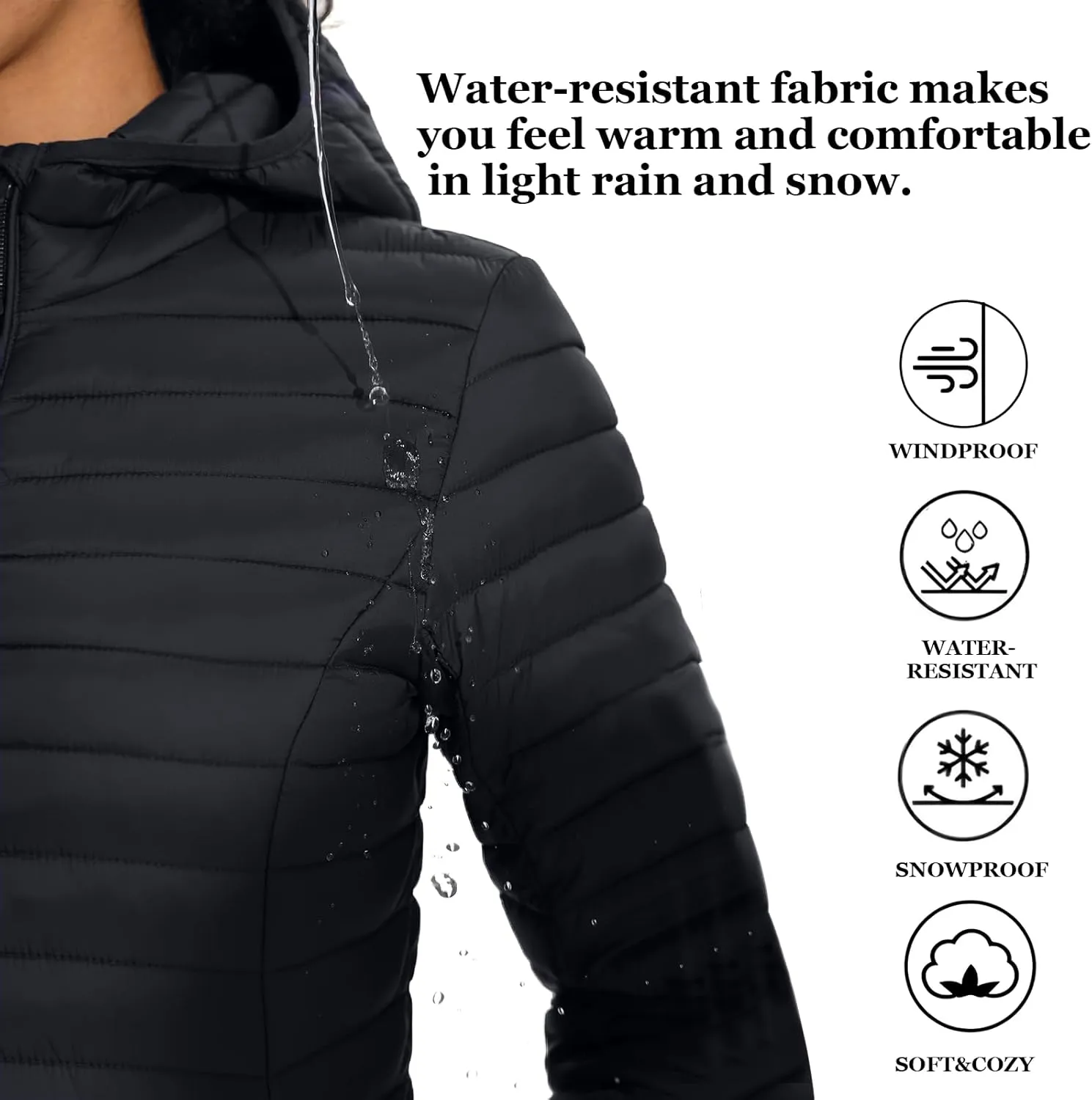 ZMC Packable Women Puffer Coat, Lightweight Puffer Jacket Women Water-Resistant Hooded Slim Fit Women Winter Coat