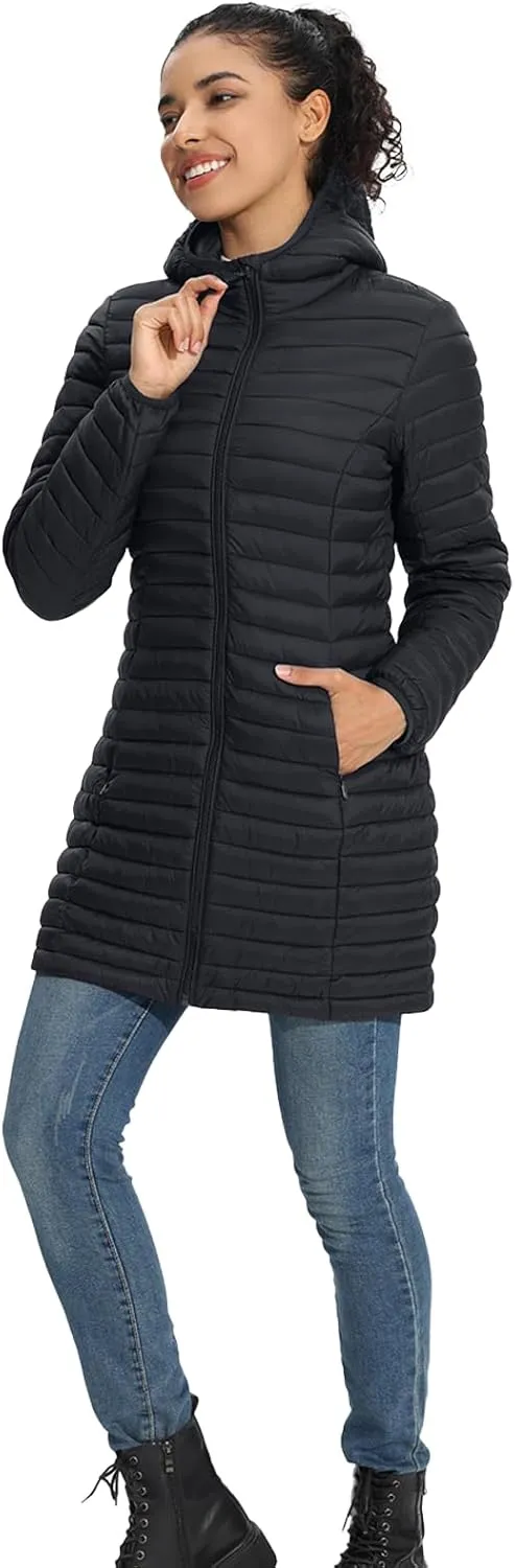 ZMC Packable Women Puffer Coat, Lightweight Puffer Jacket Women Water-Resistant Hooded Slim Fit Women Winter Coat