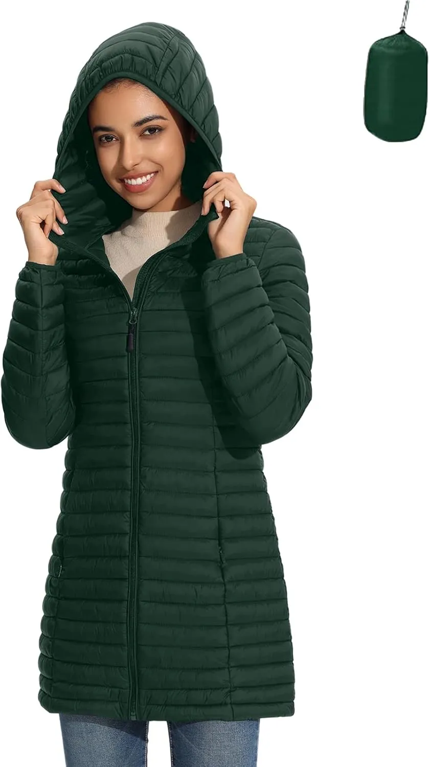 ZMC Packable Women Puffer Coat, Lightweight Puffer Jacket Women Water-Resistant Hooded Slim Fit Women Winter Coat