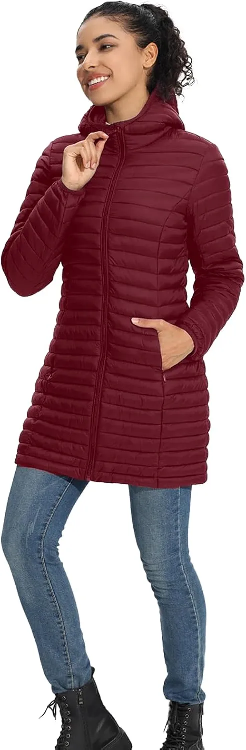 ZMC Packable Women Puffer Coat, Lightweight Puffer Jacket Women Water-Resistant Hooded Slim Fit Women Winter Coat