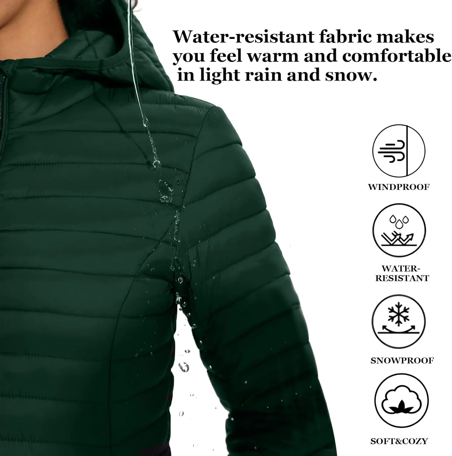 ZMC Packable Women Puffer Coat, Lightweight Puffer Jacket Women Water-Resistant Hooded Slim Fit Women Winter Coat