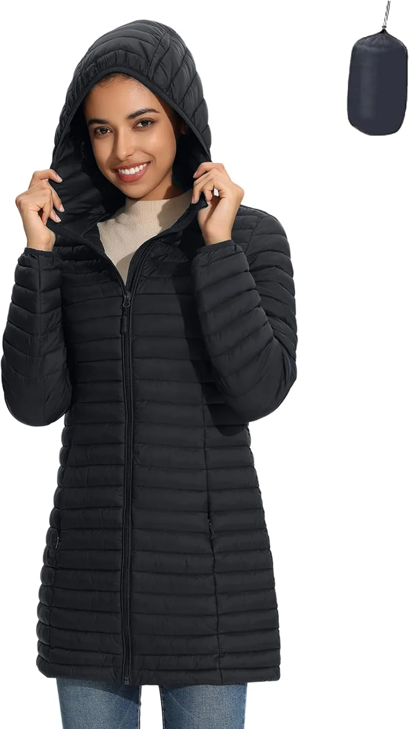 ZMC Packable Women Puffer Coat, Lightweight Puffer Jacket Women Water-Resistant Hooded Slim Fit Women Winter Coat