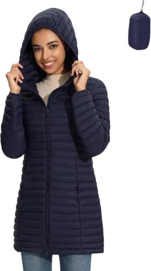 ZMC Packable Women Puffer Coat, Lightweight Puffer Jacket Women Water-Resistant Hooded Slim Fit Women Winter Coat
