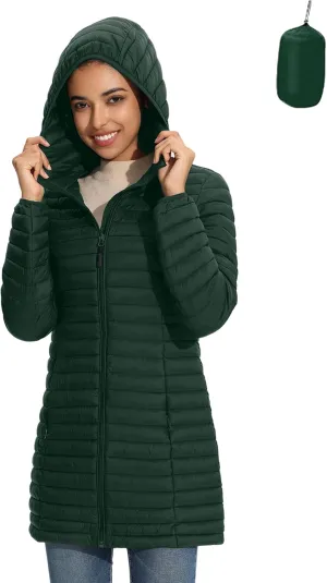 ZMC Packable Women Puffer Coat, Lightweight Puffer Jacket Women Water-Resistant Hooded Slim Fit Women Winter Coat