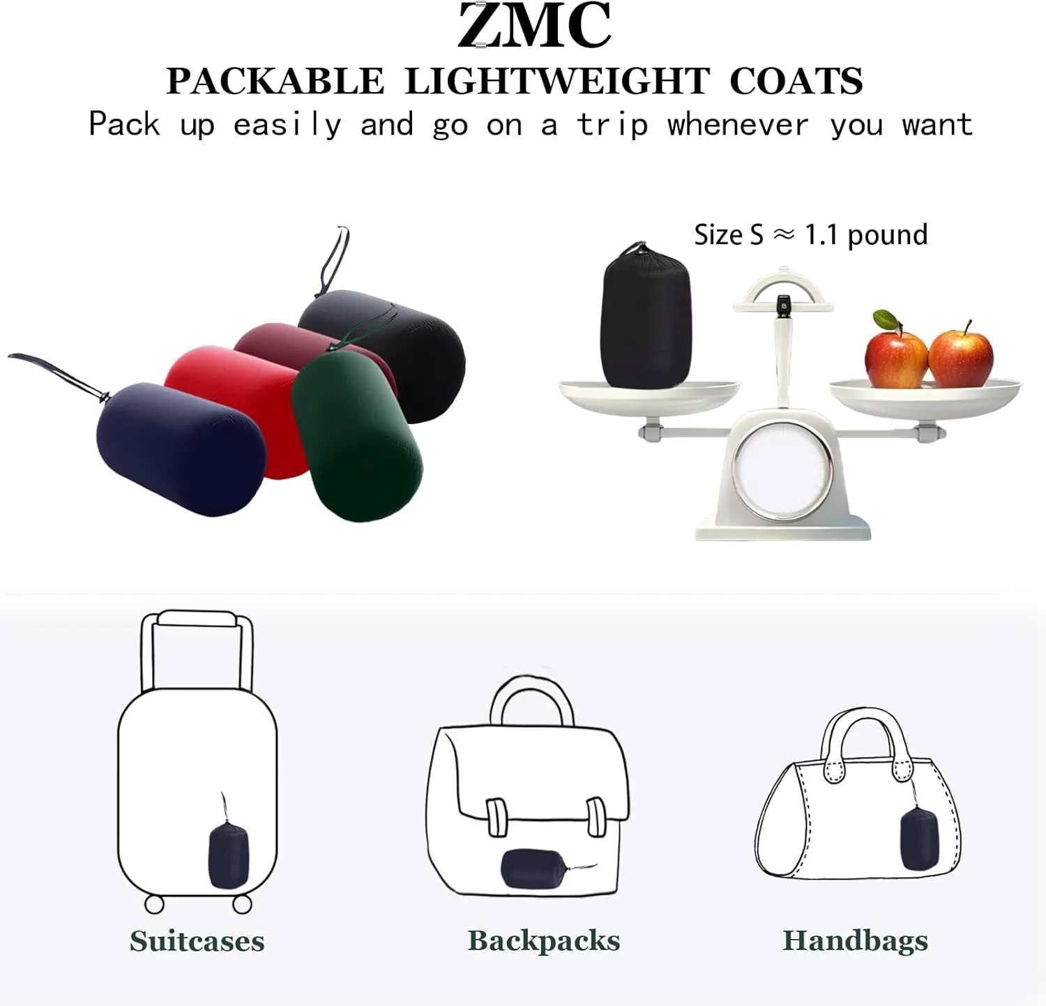 ZMC Packable Women Puffer Coat, Lightweight Puffer Jacket Women Water-Resistant Hooded Slim Fit Women Winter Coat