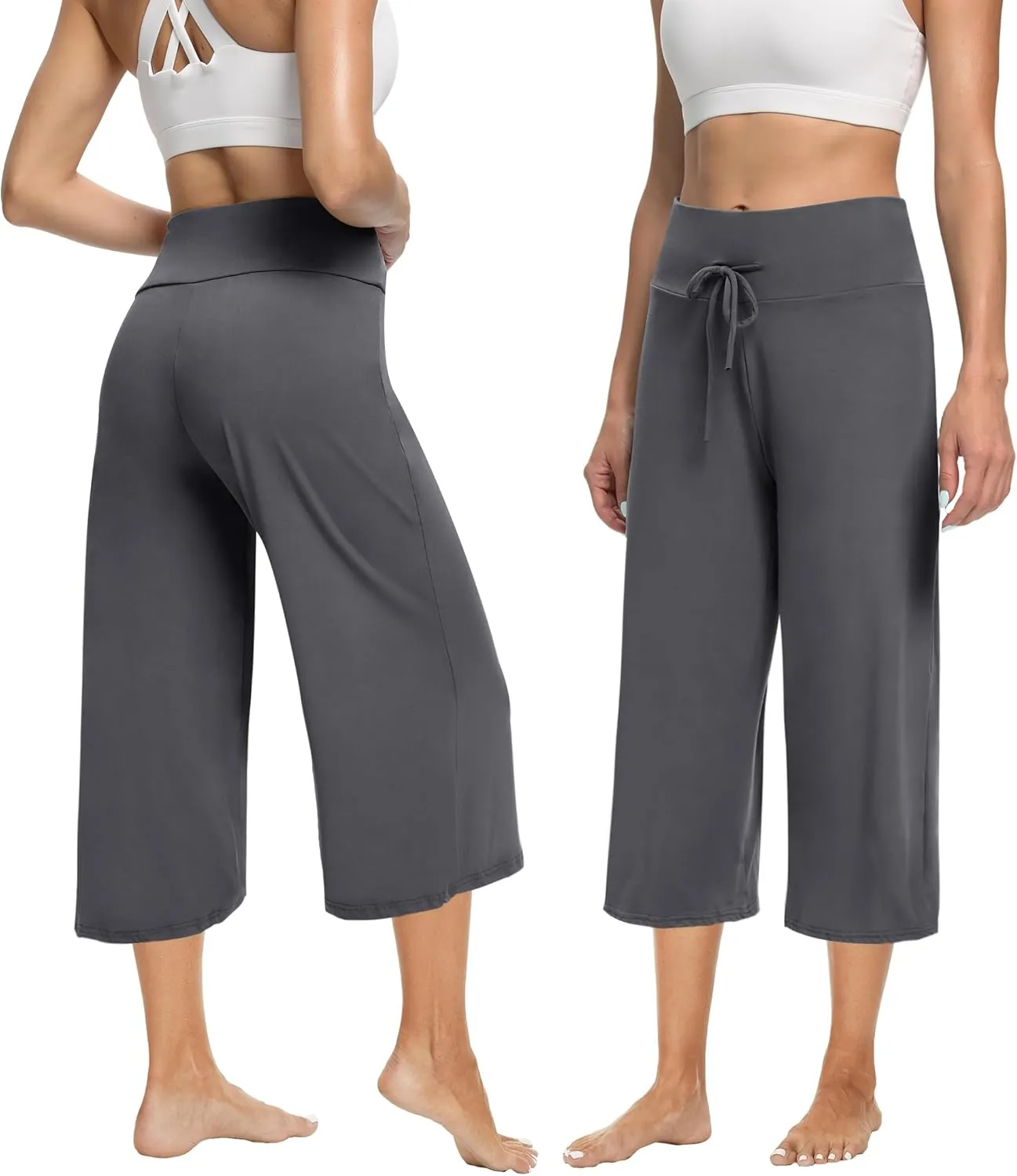 ZOOSIXX Soft Black Pajama Pants for Women, Wide Leg Comfy Casual Lounge Yoga Capri Pants 22'' / 30''
