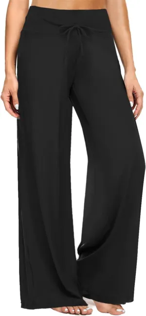 ZOOSIXX Soft Black Pajama Pants for Women, Wide Leg Comfy Casual Lounge Yoga Capri Pants 22'' / 30''