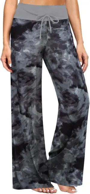 ZOOSIXX Soft Black Pajama Pants for Women, Wide Leg Comfy Casual Lounge Yoga Capri Pants 22'' / 30''
